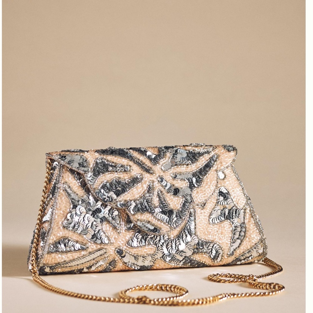 Anthropologie Scalloped Sequin Crossbody Clutch